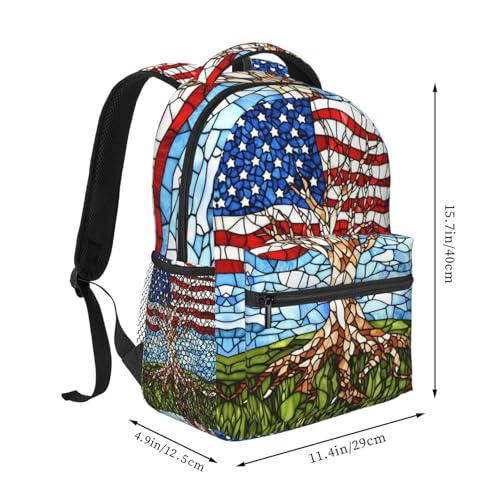 Giwawa Patriotic Tree Life Backpack for Girls Ages 4-12 American Flag Boys Backpacks for Elementary 1st 2nd 3rd 4th 5th Grade Kids School Book Bags Stained Glass - color: Patriotic Tree