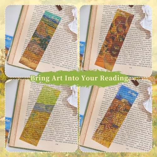 4PCS Fantasy Bookmarks, 5" × 1.5" Gold Foil PVC Book Marker, Van Gogh Inspired Bookish Gifts for Book Lovers - style: Sunflower Bookmark