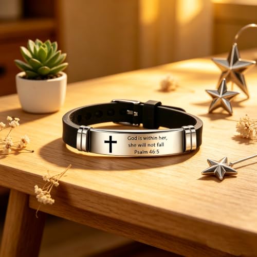 Inspirational Quote Cross Bracelets Faith Christian Bible Verse Silicone ID Wristband Religious Gifts for Men Women Stainless Steel Rubber Adjustable - style: God will meet all your needs