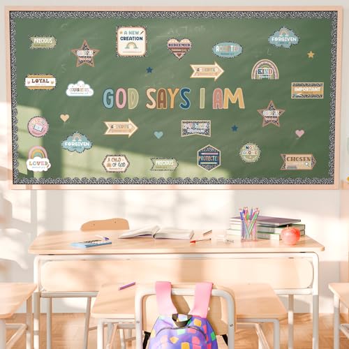 Bucherry Christian Bulletin Board Decorations Composition Notebook Classroom Decor for Welcome Back god Says I Am Cutout Inspirational Religious Board for Sunday School Classroom Church Supplies - style: Composition Notebook