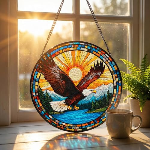 8-inch Hand-Painted Stained Glass Suncatcher Window Decoration Bohemian-Style Stained Glass Window Hanging Garden-Themed Decorative Glass Suncatcher Artistic Wall Accent Unique Housewarming Gift(B2) - color: B2