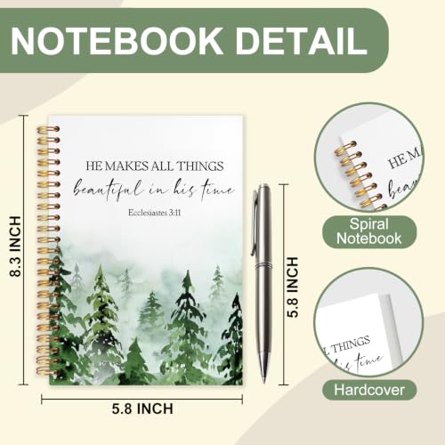 Ecclesiastes3:11 Bible Notebook for Women Men, He Makes All Things Watercolor Pines Forest Misty Inspirational Christian Church Hardcover Spiral Notebook Gifts,5.5x8.3 Inch - color: White-he Makes All Things Watercolor Pines Forest Misty