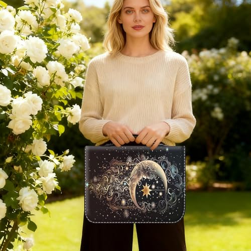 Bible Cover for Women Large PU Leather Zippered Bible Case with Handle and Beautiful Girl Moon Design, Christian Bible Cover for Girls & Women, Cover Fits Standard 9.5"x7.5"x2.3" Bible - color: Beautiful Girl Moon