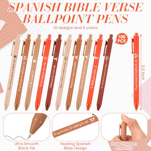 Sayglossy 100 Pcs Christian Spanish Ballpoint Pen Relgious Gift, Orange - color: Orange