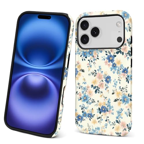 Case for iPhone 17 Pro/18 Pro,Drop Protection Hybrid 2-Layer Hard Phone Cover-Blue Floral Fragments - color: Blue Floral Fragments, size: iPhone 17 Pro/18 Pro