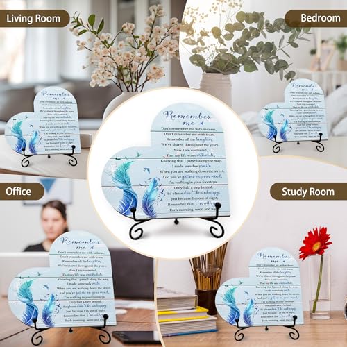 Sympathy Gifts for Loss of Loved One, Bereavement Memorial Funeral Grief Gift for Women, Wooden Heart Keepsake Remembrance of Mom Dad Family Member - E02 - color: Blue Remember Me Feather