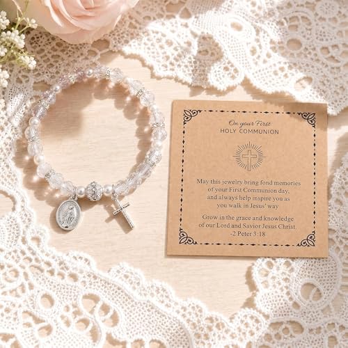 Women Stretch Rosary Bracelet Beaded Crucifix & Miraculous Medal - color: HOLY1