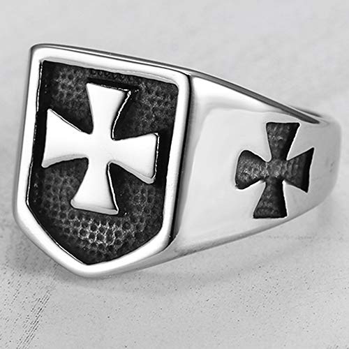 JUDE Retro Vintage Stainless Steel Crusade Cross Signet Style Cocktail Party Biker Ring