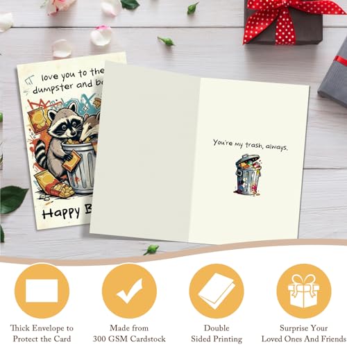Qiliji Funny Trash Animals Birthday Card for Men Women, Cute Raccoon & Opossum Birthday Card, Dumpster Love Bday Cards for Partner or Best Friend - color: Trash Animals