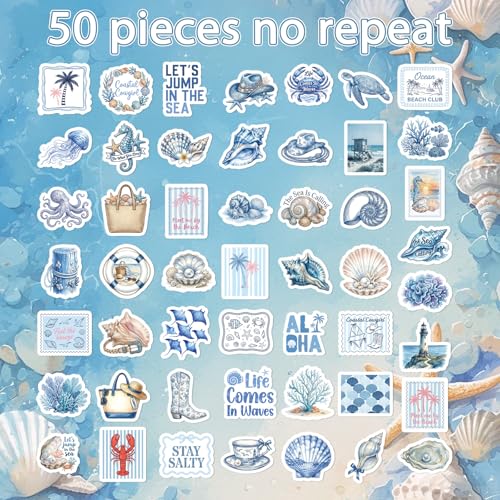 50 Pcs Beach Coastal Granddaughter Stickers Blue Ocean Decals - style: Beach Coastal
