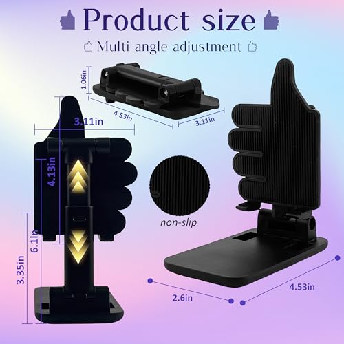 Father's Day Foldable Cell Phone Stand Non-Slip,Thumbs Up Adjustable Phone Holder with Silicone,Portable Phone Stand for Desktop Compatible with All Mobile Phones (Black) - color: black 1p