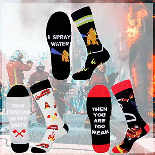 Jeasona Mens Socks Funny Fun Crazy Dress Crew Colorful Gifts for Men - color: Multicolored Firefighter Gifts 3 Pairs