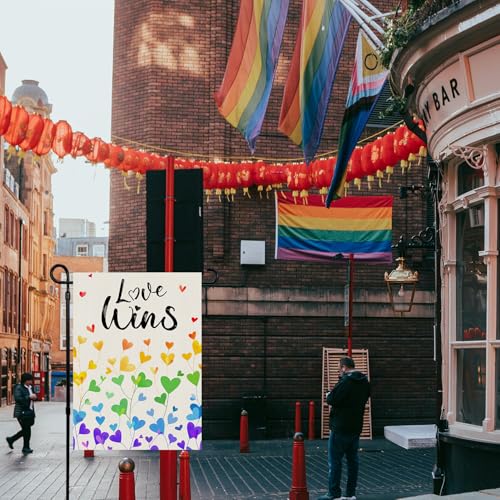 Love Wins Pride Garden Flag 12x18 Double-Sided Rainbow LGBTQ Outdoor Banner - color: love 12x18