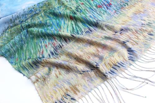 Umjetnost Soft Cashmere Feel Scarf For Women Winter Warm Scarves Large Shawl Wrap Monet Van Gogh Art Print - color: C15 Green&blue