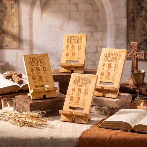 Novabright 24 Pcs Christian Bible Verse Bamboo Phone Stand, Armor of God - style: Armor of God