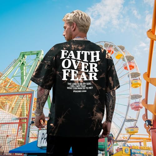 BANGELY Faith Over Fear Shirt Men Graphic Shirts Oversized Workout Gym Jesus Christian Religious Tees Short Sleeve Tops - color: A-tie-dye, size: XX-Large
