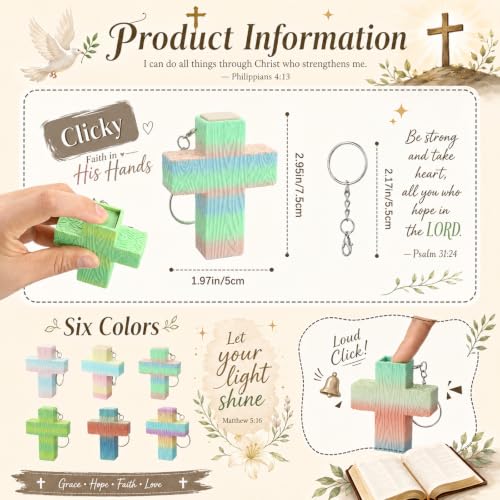 Kenning 12 Pcs Christian Clicker Keychain 3D Fidget Toy - style: Colored Cross