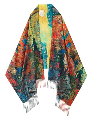 Umjetnost Soft Cashmere Feel Scarf For Women Winter Warm Scarves Large Shawl Wrap Monet Van Gogh Art Print - color: C30 Red&blue