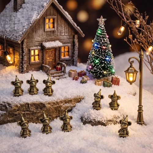 Civaner 50 Mini Christmas Mouse Figurines, Tiny Brass Christmas Decor - style: Christmas Mouse