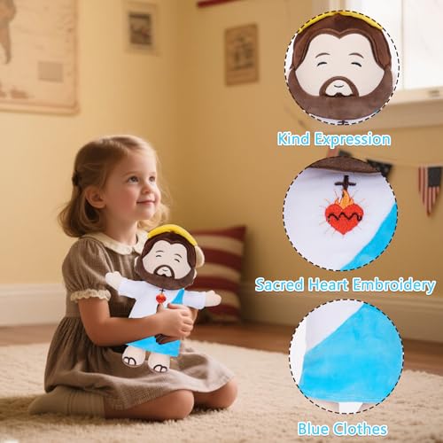Jesus Plush Christianity Stuffed Animal - 13 Inch Kids' Blue Jesus Figurine Pillow Heart Embroidery for Christian Gifts - style: Blue Jesus Figurine