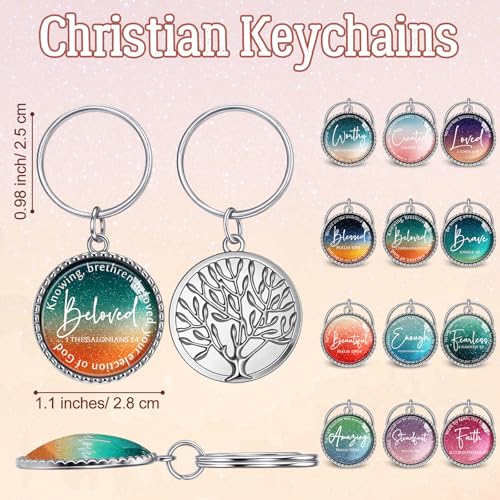 Equsion 36 Pcs Christian Keychain Bulk Mini Bible Keychains, Gradient - color: Gradient
