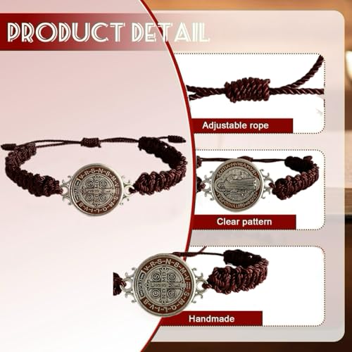2 Pcs Red ST Benedict Bracelets Catholic Rosary Gifts Black Saint Benedict Bracelet Adjustable Blue String Medalla De San Benito Religious Gifts For Men Women - color: Brown