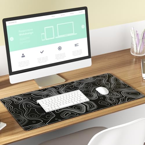 KTRIO Large Gaming Mouse Pad, 31.5 x 15.7 in, Black Topographic, XXL - color: Black Topographic, size: 31.5l X 15.7w Inches