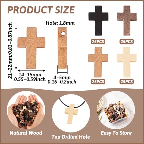 Beadthoven 100pcs Natural Wood Cross Pendants Mini Small Wooden Cross Beads Assorted Jesus Crucifix Cross Charms Hanging Ornaments for Jewelry Making Necklace Bracelet Earring DIY Crafts Easter Holiday - color: Mixed Color