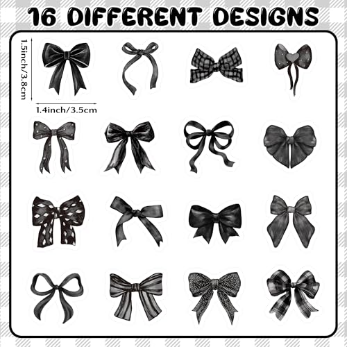 BeYumi Black Bows Sticker Roll - 1000Pcs Coquette Bow Stickers in 2 Rolls Waterproof Vinyl Girly Aesthetic Bowknot Decal for Gift Laptop Bottle Scrapbooking Luggage Computer Envelope Decor for Kids - style: Black Bows