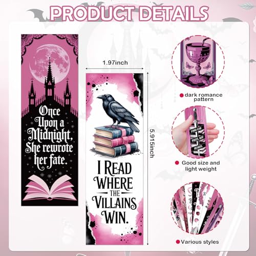 100 Pcs Dark Romance Bookmarks for Women, Pink Goth Aesthetic Page Markers for Villain Era Book Lovers, Gothic Sword & Crow Reading Accessories, Double-Sided Heavy Cardstock Bookmarker Gift - color: Pink