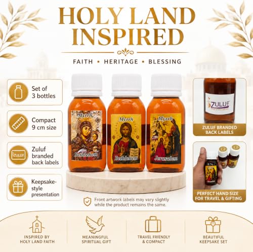 Zuluf Myrrh Anointing Oil Set of 3 from the Holy Land Jerusalem Pure Olive Base Blessed Christian Prayer Oil from Bethlehem for Baptism Christening Godparent Faith Gift 5.1 Fl Oz 3 Pack Bottles