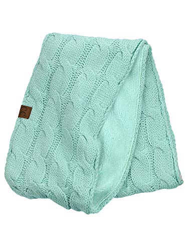 C.C Women's Winter Cable Knit Sherpa Lined Warm Infinity Pullover Scarf - color: Mint