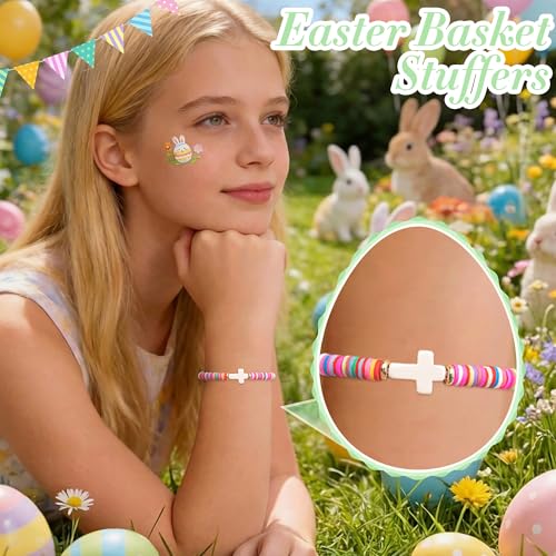 TAGOMEI Cross Bracelet Baptism Gifts for Girl Kids Women Christian Gifts - color: Pink, Happy Easter New