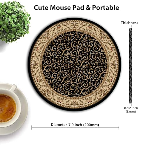 Vintage Oriental Persian Round Mouse Pad, Black Beige Circular Desk Mat - color: Persian Design Black Beige