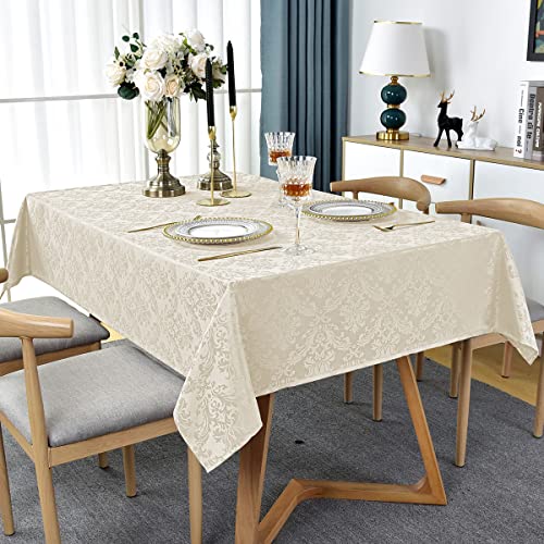 SASTYBALE Jacquard Tablecloth Rectangle 60 x 102 Inch Beige Spill Proof - color: Beige, size: 102" x 60" (Rectangular)