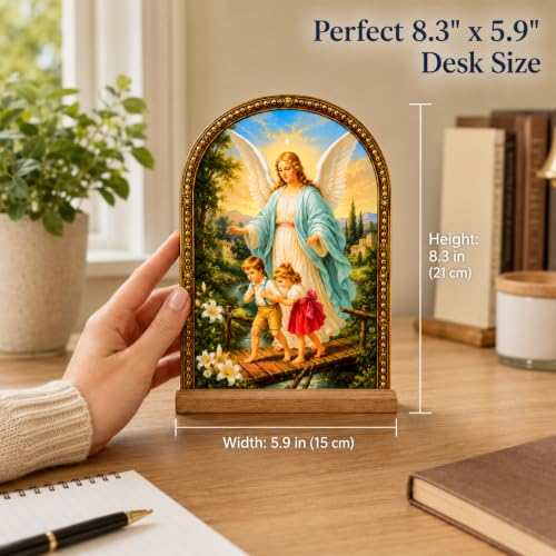 TALPGOD Guardian Angel Stand Catholic Ornament Statue – Angel Statue Acrylic Tabletop Décor for Home Altar & Desk,Christian Art Gifts for Women,Religious Prayer Room Decor - color: Guardian Angel