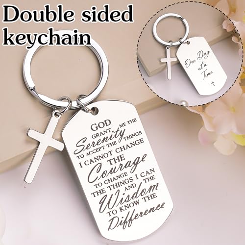 Serenity Prayer Gifts for Women Men - 1 Year Sober Bible Verse Keychain, Inspirational Sobriety Christian AA Recovery Gift - color: Silver Serenity Prayer Gifts