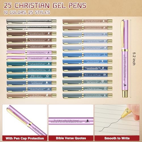 Feifeiya 25 Sets VBS Christian Church Gifts Bulk Bible Verse Plastic Gel Pen Religious Silicone Keychains Scripture Bookmarks for Men Women Empowerment Sunday Study Group Gifts(Colorful) - color: Colorful