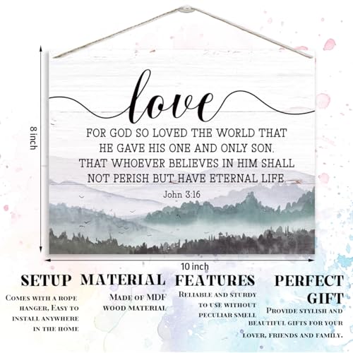 Christian Love Signs, Rustic Hanging Wood Signs, Church Decor, Religious Home Decor for Living Room, Family Room Decors, Bible Verse Wall Art, Scripture John 3:16 Wood Sign - color: 27