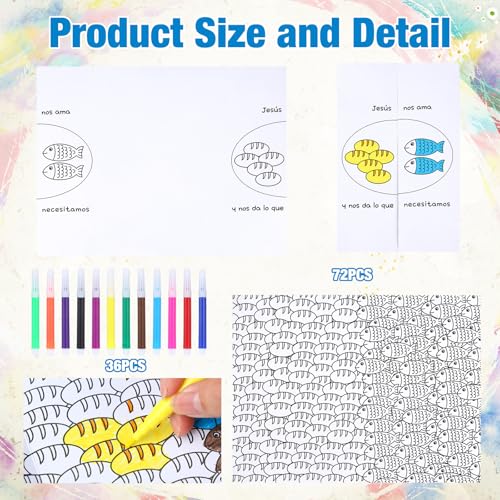 Sotiff 36 Set Jesus Feeds 5000 Craft with Coloring Pens Loaves and Fish Coloring Activity Sunday School Craft DIY Bible Story Crafts Reinforcing Eaching Supplies for Religious Party Church Event VBS - style: Jesus Feeds 5000