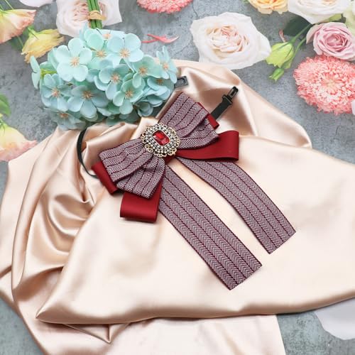 Womens Bow Tie Adjustable Rhinestone Bowtie for Women Ladies Girls Pre-tied Womens Tie for Shirt Suit Uniform - color: Red-strap