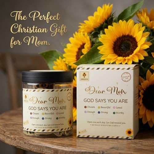 Bible Verse Jar for Mom — Dear Mom God Says You Are, 60 Daily Scripture Encouragement Cards, Sunflower Affirmation Jar, Christian Mothers Day Gift from Daughter Son - color: B. Mom