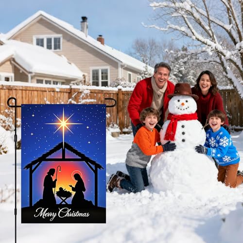 IVN Christmas Nativity Scene Garden Flag 12x18 Inch Double Sided - color: Christmas Nativity Scene