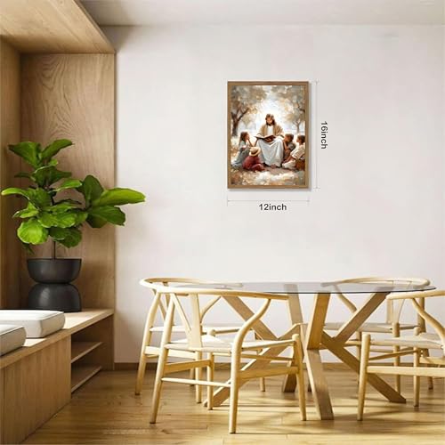 Christian Wall Art, Jesus with Children Canvas Painting, 3D Textured Sandstone Style Wood Framed Artwork, Religious Family Decor for Prayer Room Bedroom 16x12 Ready to Hang - color: Jesus With Children, size: 16"L x 12"W
