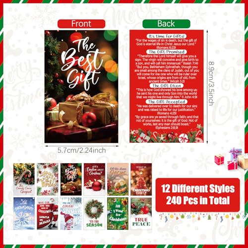 Marspark 240 Pcs Christmas Christian Gospel Tracts, Bible Cards with Verse - style: Christmas