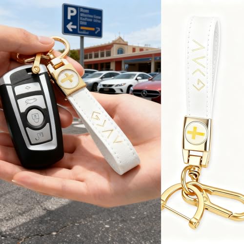 Yancorp God Is Greater Keychain for Christians - Inspirational Leather Cross Keyring for Men & Women - color: White