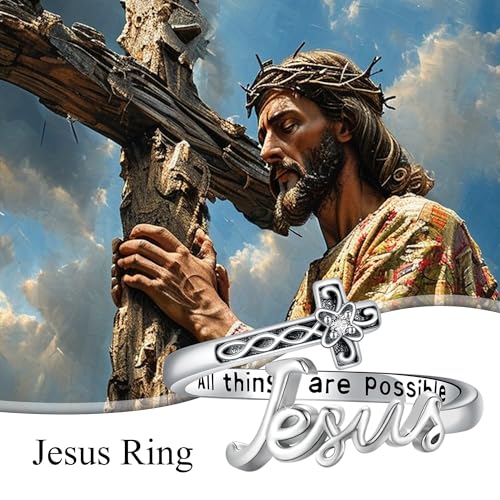 ONEFINITY Cross Rings for Women 925 Sterling Silver Faith Cross Adjustable Ring Christian Spoon Rings Religion Jewelry For Women Daughter Friend - color: Jesus
