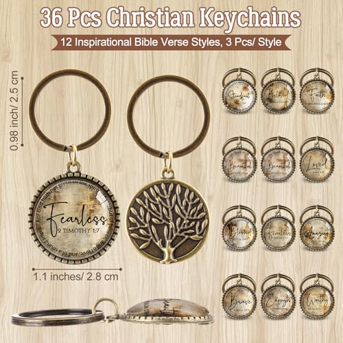 Equsion 36 Pcs Christian Keychain Bulk Mini Bible Keychains, Bronze - color: Bronze