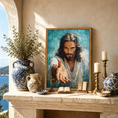 Framed Jesus Wall Art, Christian Reaching Out Hand Pictures Wall Decor, Bible Paintings Canvas Prints Religious Home Decor for Living Room Bedroom Church Prayer Room 16x24 inch - color: Jesus Reaching Out Hand, size: 24"L x 16"W