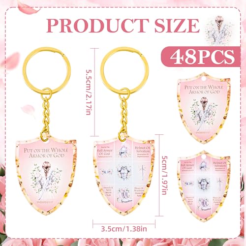 48 Pcs Christian Put on The Whole Armor of God Keychain Religious Gifts for Women